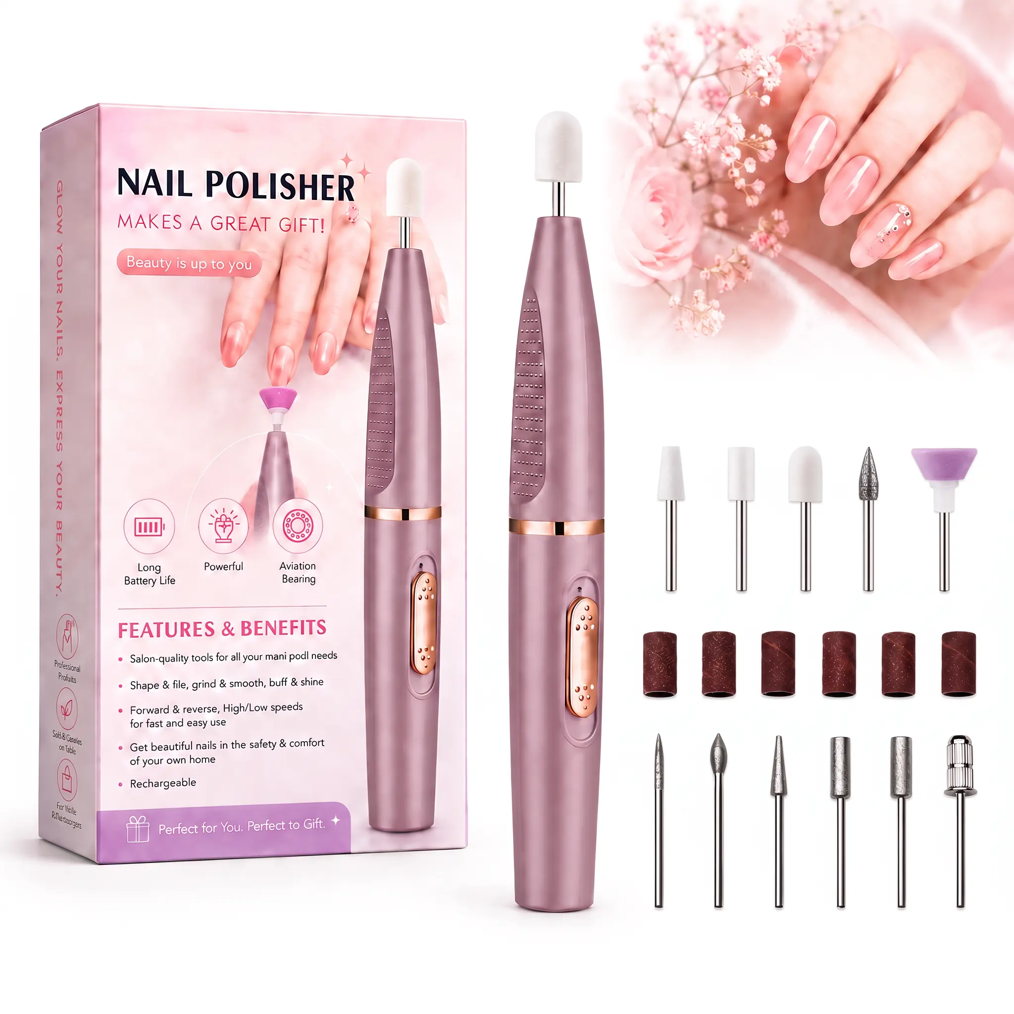 Multifunctional Electric Nail Drill Kit / DIY Nail Tool, Portable Cordless Nail Drill Machine, (11 Interchangeable Drill Bits) High-Speed Quiet 15000 RPM, Suitable for Removing Thick Layers of Old Acrylic Nails, Hard Gel, and Dip Powder Nails