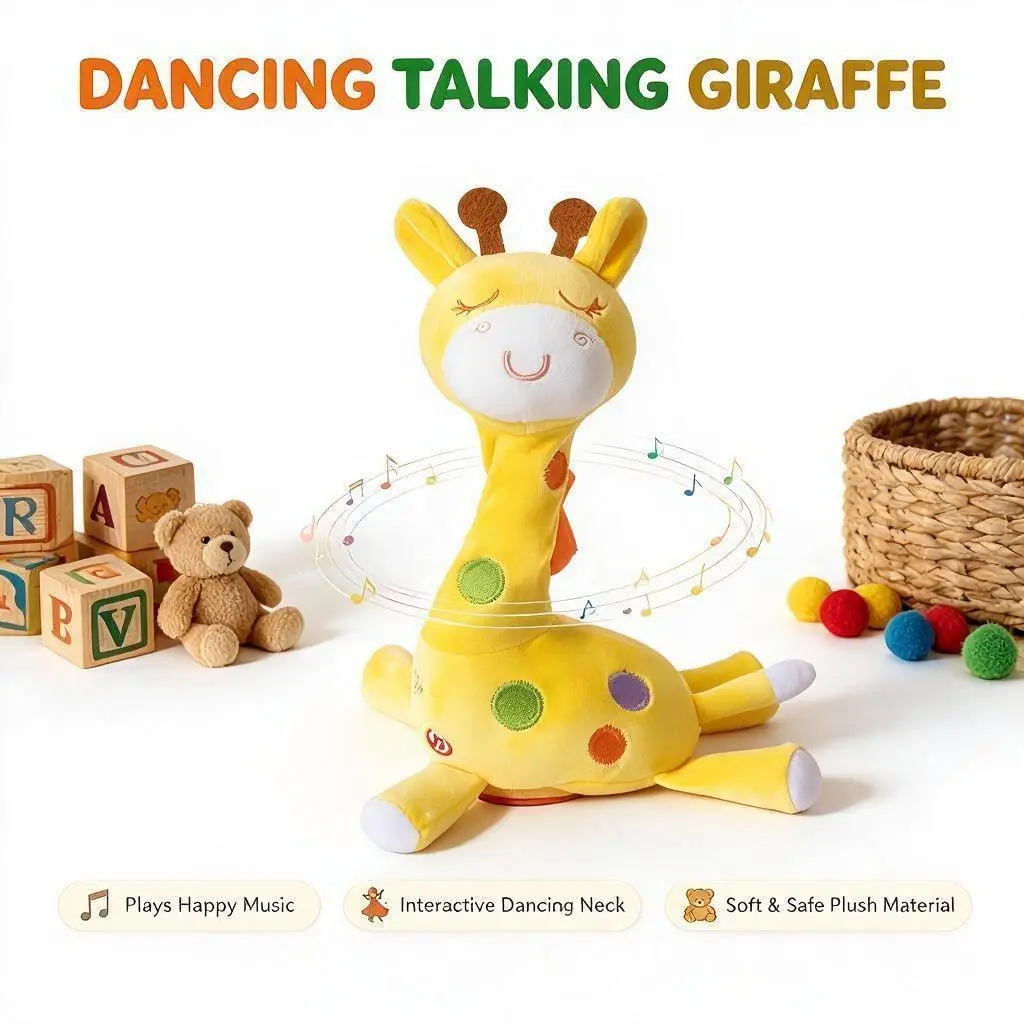 Talking Smiling Giraffe Stuffed Toy - Repeat-What-You-Say Plush with Singing, Glowing, Musical Features, Gift for kids, Christmas/Birthday Present