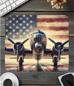 Plane & American Flag Mouse Pad for Gamers and Designers, Single Size 9.4"x7.9"x0.12"