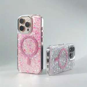 Bling Glitter iPhone Case Shiny Sparkle Cover Support MagSafe & Wireless Charging for iPhone 17 16 15 14 13 12 Pro Max Plus Air Protection Smartphone Style White
