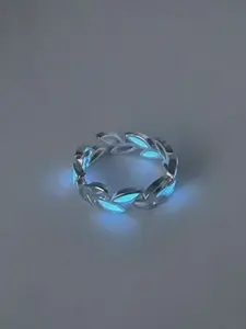 Glowing Star Ring, Creative Night Light Blue Leaf Design, Unisex Student Jewelry, Elegant Alloy Material, All Seasons Wear