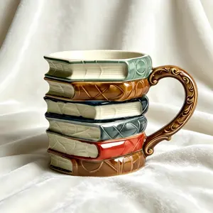 Stacked Books Ceramic Mug - Cute Book Lover Coffee Cup