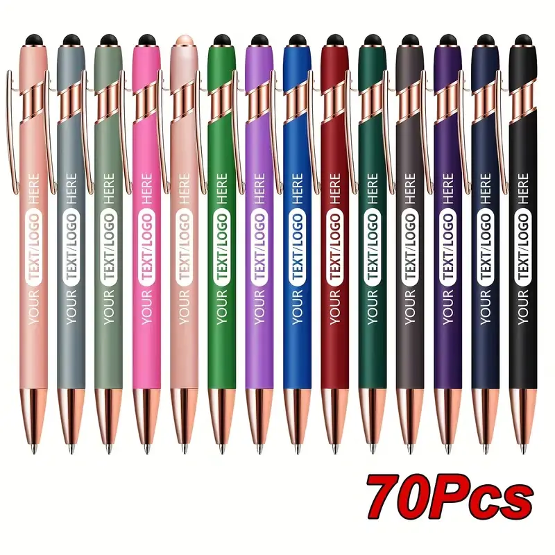 70pcs Custom Engraved Stylus Ballpoint Pens — Mixed Colors, Personalized Name/Logo — Ideal Gift for Workplace, Teachers & Business Branding