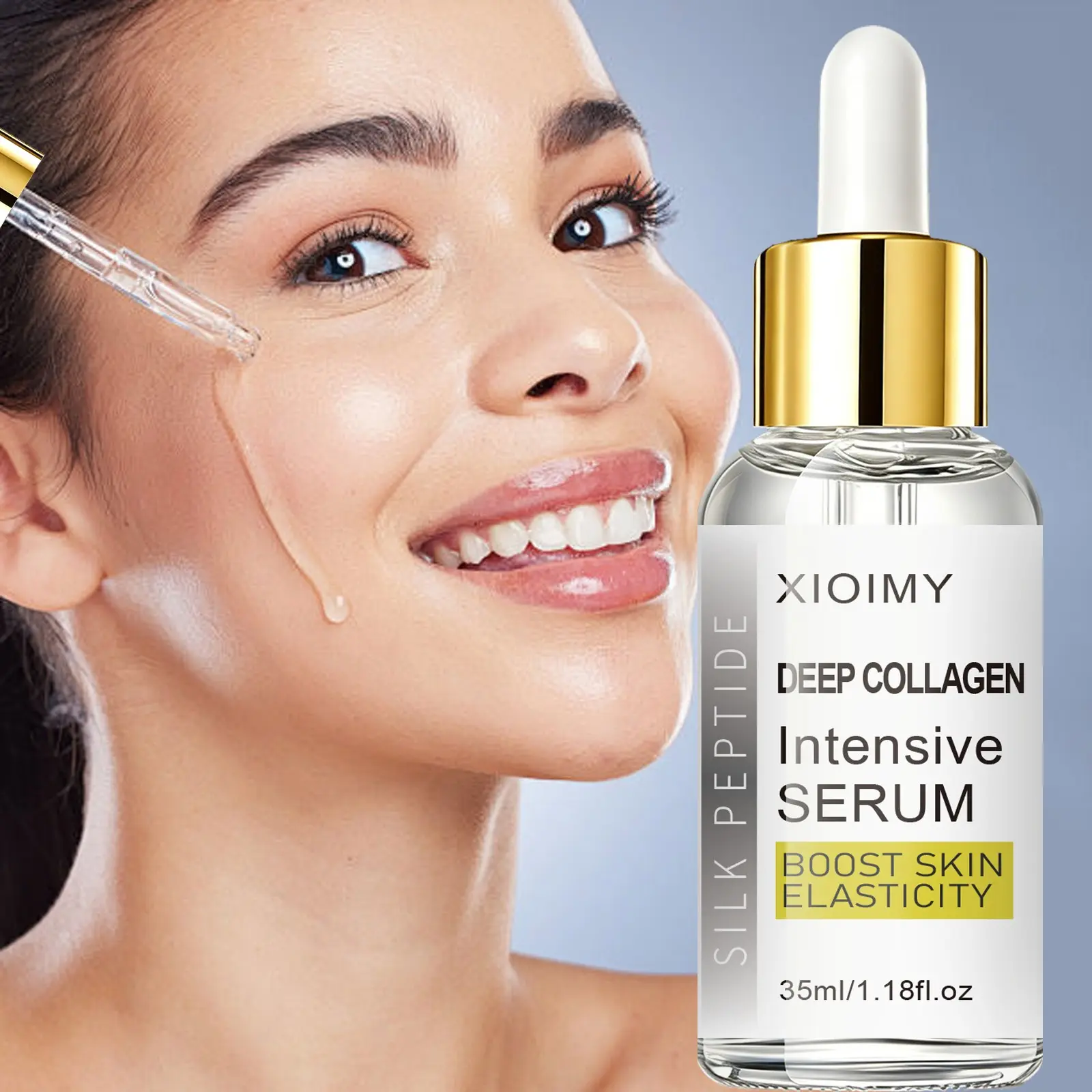 Blue Copper Peptide Essence, Concentrated Serum with Oligopeptide, Niacinamide, Hyaluronic Acid, Anti Aging Cosmetics, Firms Skin, Lifts Facial Contours, Collagen Peptide Serum, Collagen Peptides Serum