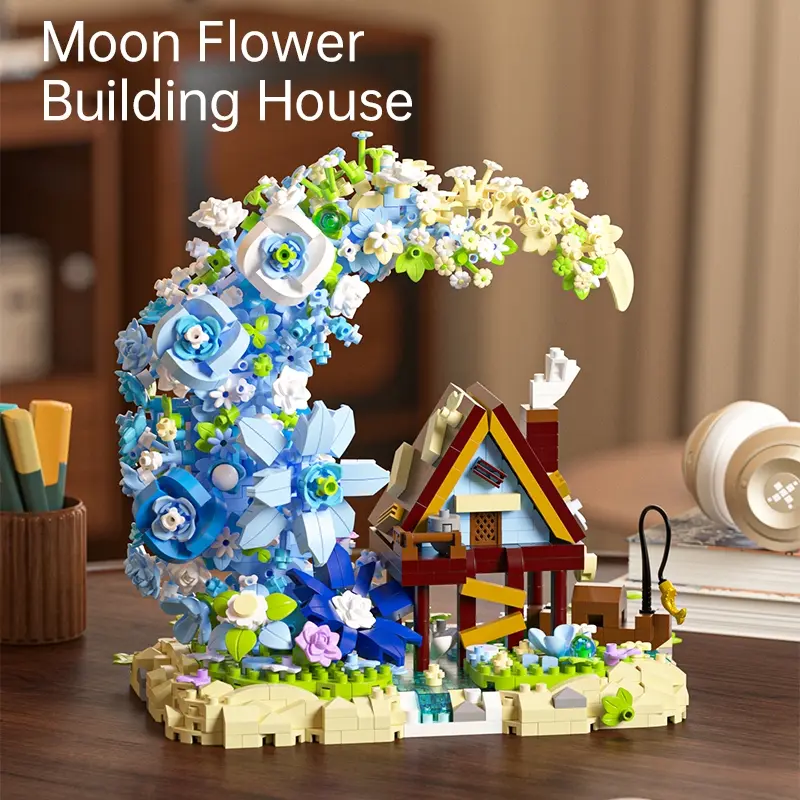 1343pcs Moonflower Small Wooden House Building Blocks Toy, Dreamy House Assembly Model, Romantic Gift for Girls, Creative DIY Craft Kit, DIY Kits, Building Blocks Set, Building Block Sets