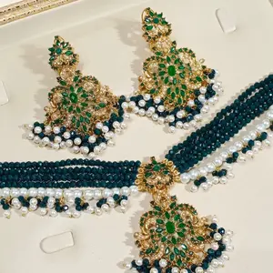 Pakistani Choker Set with Earrings - Beaded Necklace and Earrings Set for Women