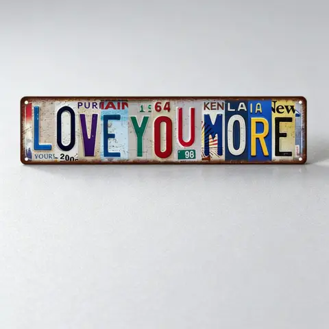 Vintage Love You More Wall Decor, Metal Tin Sign for Home, Bar & Coffee Shop, 16x4 Inch Retro Style Decoration