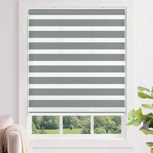 LazBlinds No Tools No Drill Cordless Zebra Blinds for Windows, Dual Layer Light Control for Day and Night, Light Filtering Privacy Roller Blinds and Shades for Home, 35" W x 48" H, Grey