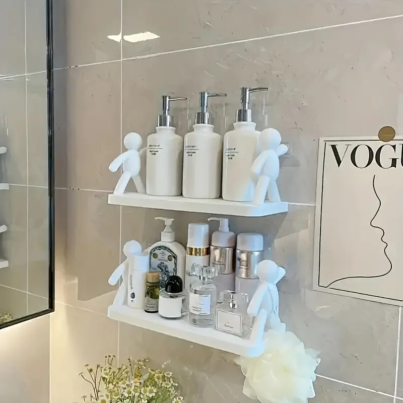 Modern Plastic Wall-Mounted Bookshelf with Human Figure Design, Multi-Layer Decorative Storage Rack for Bathroom Kitchen Decor