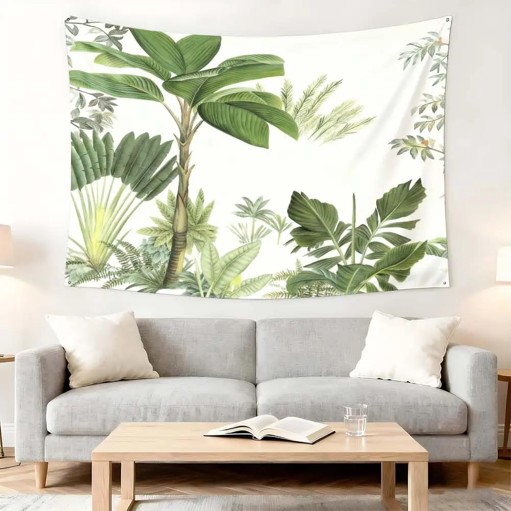 1pc Tropical Leaf Tapestry for Wall Decor - Elegant Green Plant Print for Bedroom and Living Room - Nature-Inspired Wall Fabric for Study Spaces