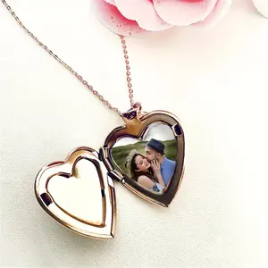 Personalized Custom Photo Heart Locket Necklace Stainless Steel Openable Picture Locket Pendant Dainty Thin Chain Customized Keepsake Memorial Jewelry Gift for Mom Lover Friend cuban links