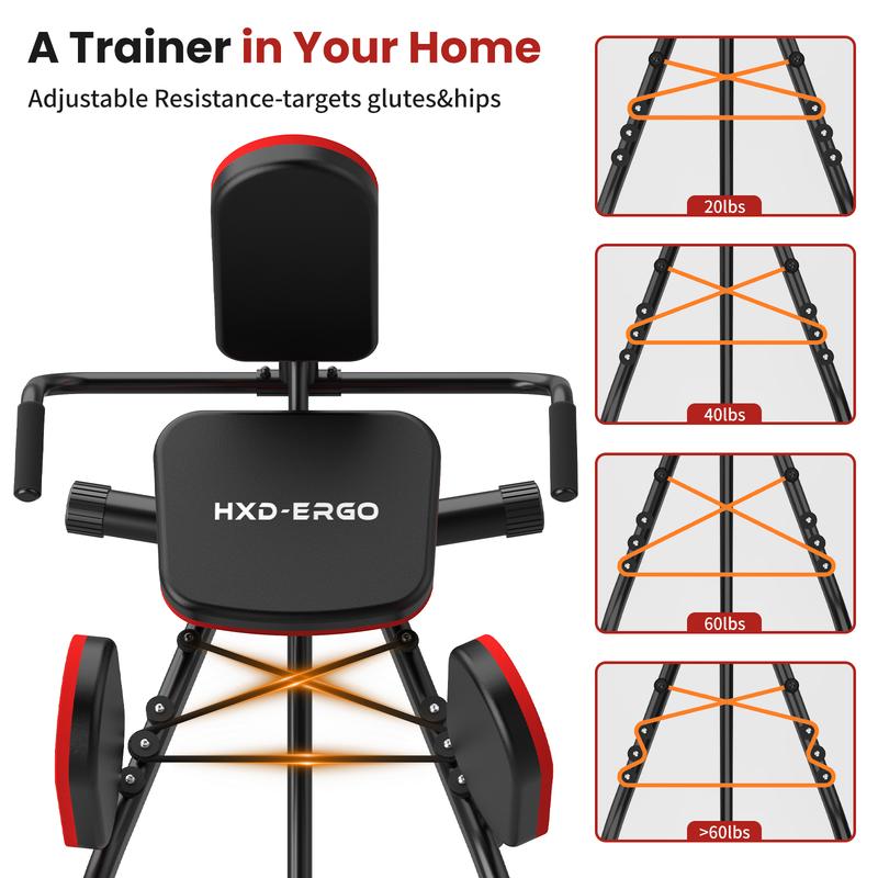 HXD-ERGO Hip Abductor Machine for Home Gym, 4-Level Glute Machine & Thigh Workout Equipment, Booty Builder with Plush Padding, Compact Leg Exercise Euipment for Women & Men