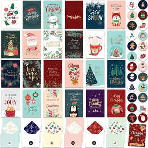 24 Pack Foiled & Glittery 6x4in Assorted Box Christmas Cards with Envelopes and Stickers, 24 Festive Designs Christmas Card Set with Printed Message Inside