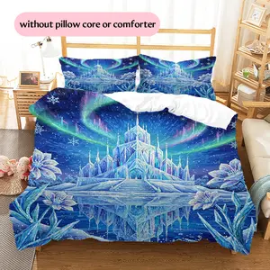 Mosaic Style Aurora Ice Sculpture Castle  Printed bedding set, duvet cover and pillowcases, home decor, Christmas decoration, bedroom duvet cover, Christmas gift, birthday gift (1 * duvet cover