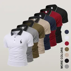 Men’s polo shirt with a turn-down collar, 7-pack summer polos featuring contrasting collars with embroidered details, slim fit, quick-drying lightweight short sleeves, breathable men’s tops for business casual wear and everyday outfits.