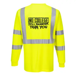 No College Still Smarter Hi-Vis Yellow Long Sleeve Safety T-Shirt with Reflective Tape ANSI/ISEA 107 Class 2 Compliance for Everyday Wear