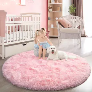 Pink Round Rug for Bedroom, Super Fluffy Circle Rugs for  , 4'X4'  Furry Carpet for   Room, Cute Soft Shaggy Rug for Girls Home Decor, Fuzzy Plush Carpets for Dorm