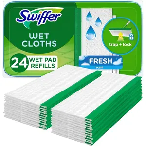 24 Count Wet Mopping Cloths, Mops for Floor Cleaning, Open-Window Fresh. Wooden Pad