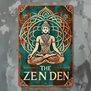 1pc Zen Buddha Vintage Aluminum Wall Art Sign - 8x12 Inch Rustic Metal Meditation Decor with Intricate Mandala Patterns, No Electricity Needed for Home, Office, Yoga Studio & Zen Garden, Office Decoration| Artistic Metalwork| Religious Ornaments