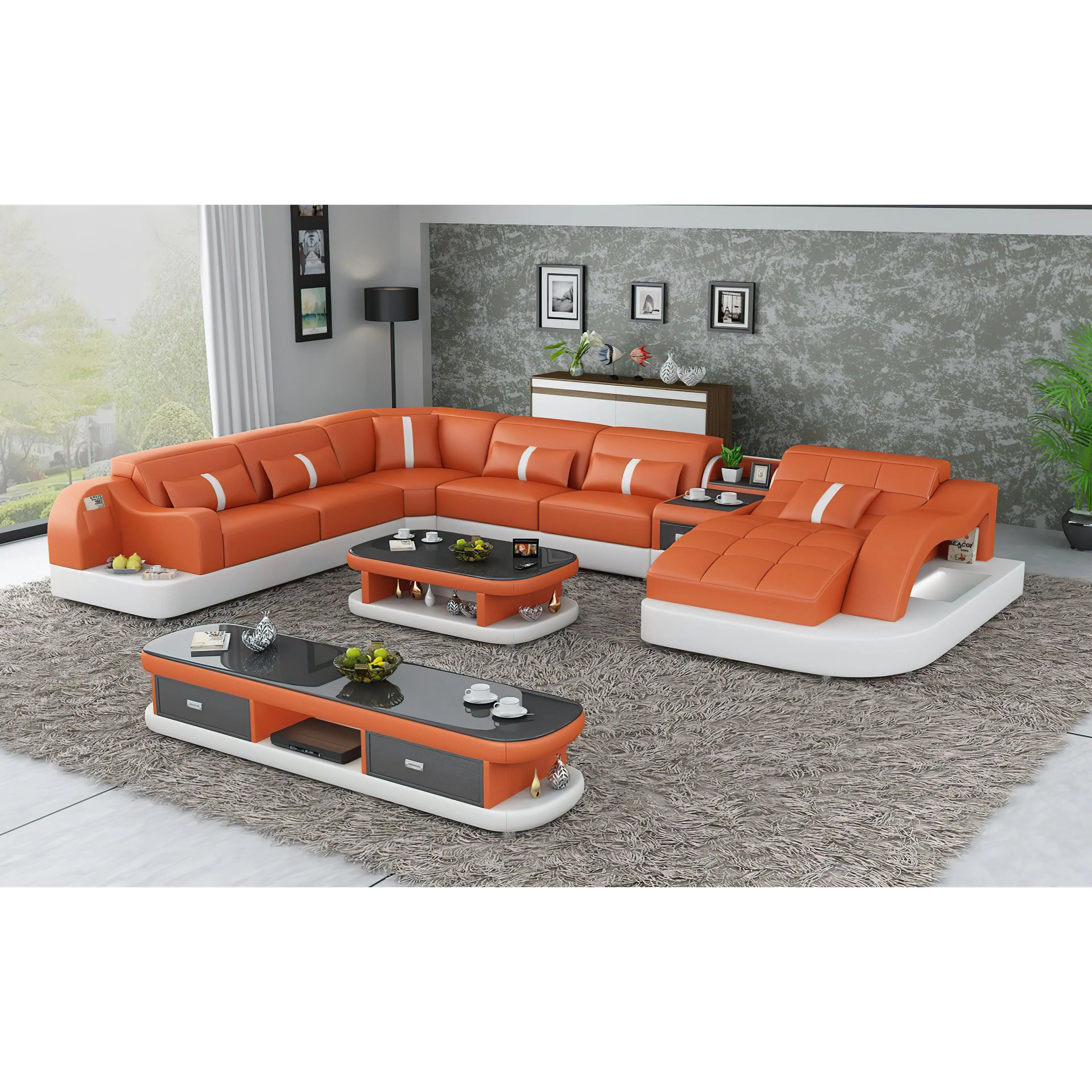 Reversible Corner Leather Sectional with LED Light