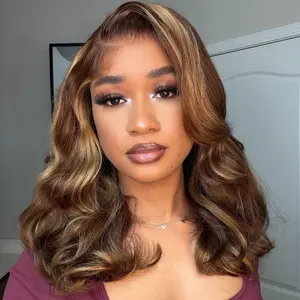 [Tiktok Hot] Pre-Styled Body Wave Glueless Layer Wavy Bob Wig Reddish Brown / Blonde Highlight /Chocolate Brown ColorTransparent Lace Ready To Go Wigs SpringStatements