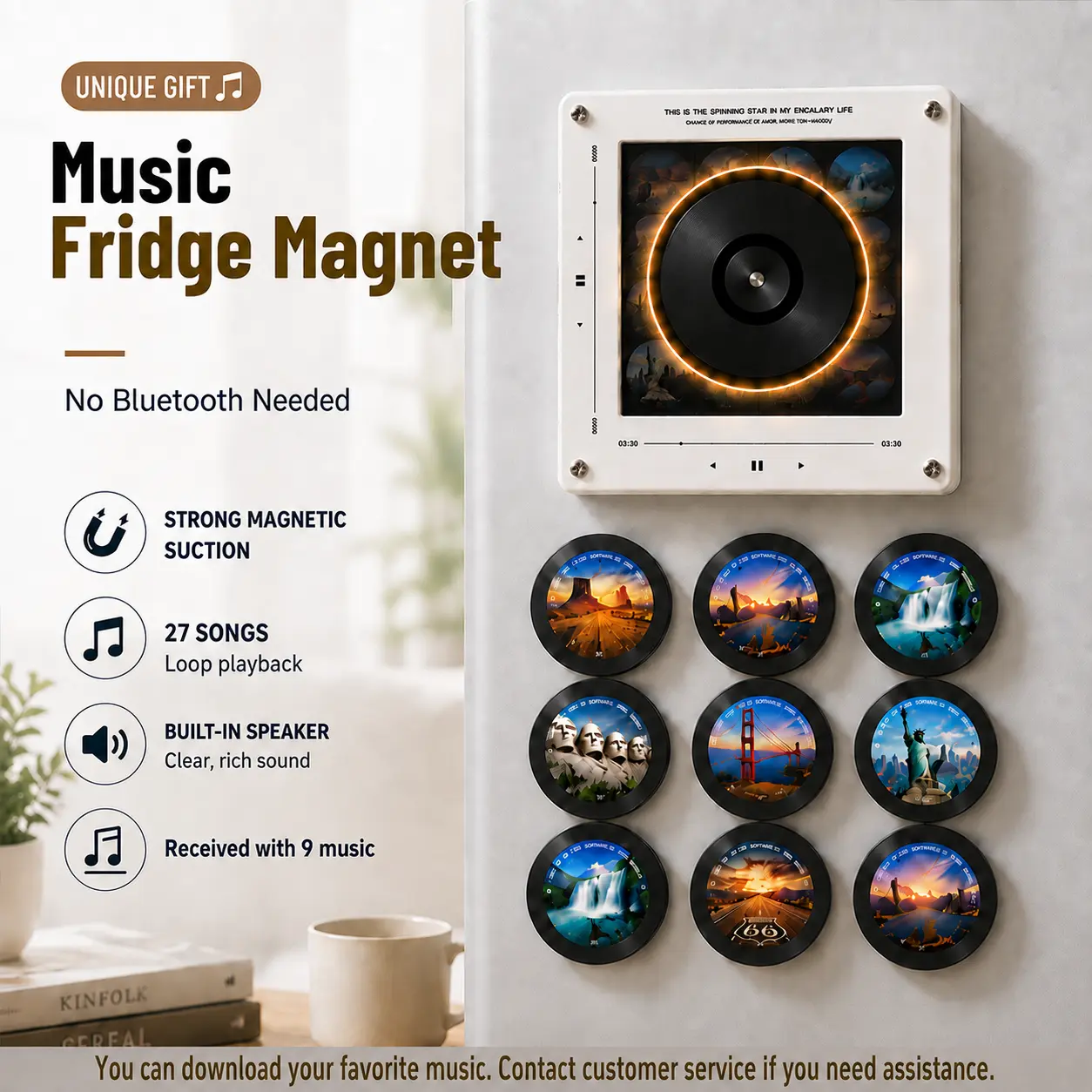 Metal Music Refrigerator Decor Magnet - 1-Second Song Swap, Aesthetic Collectible, Home Decor Gift Item