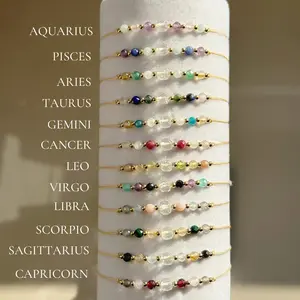 Round - Cut Natural Stone Crystal Bead Bracelets: The Perfect Creative Zodiac Accessories for 12 Constellations,Exquisite gift for 12 zodiac signs, adjustable bracelet