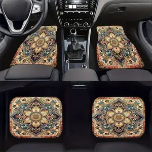 4-piece set of ethnic-style car floor mats, made of non-slip crystal velvet material, easy-to-clean interior decoration, universal car mats, a perfect interior gift