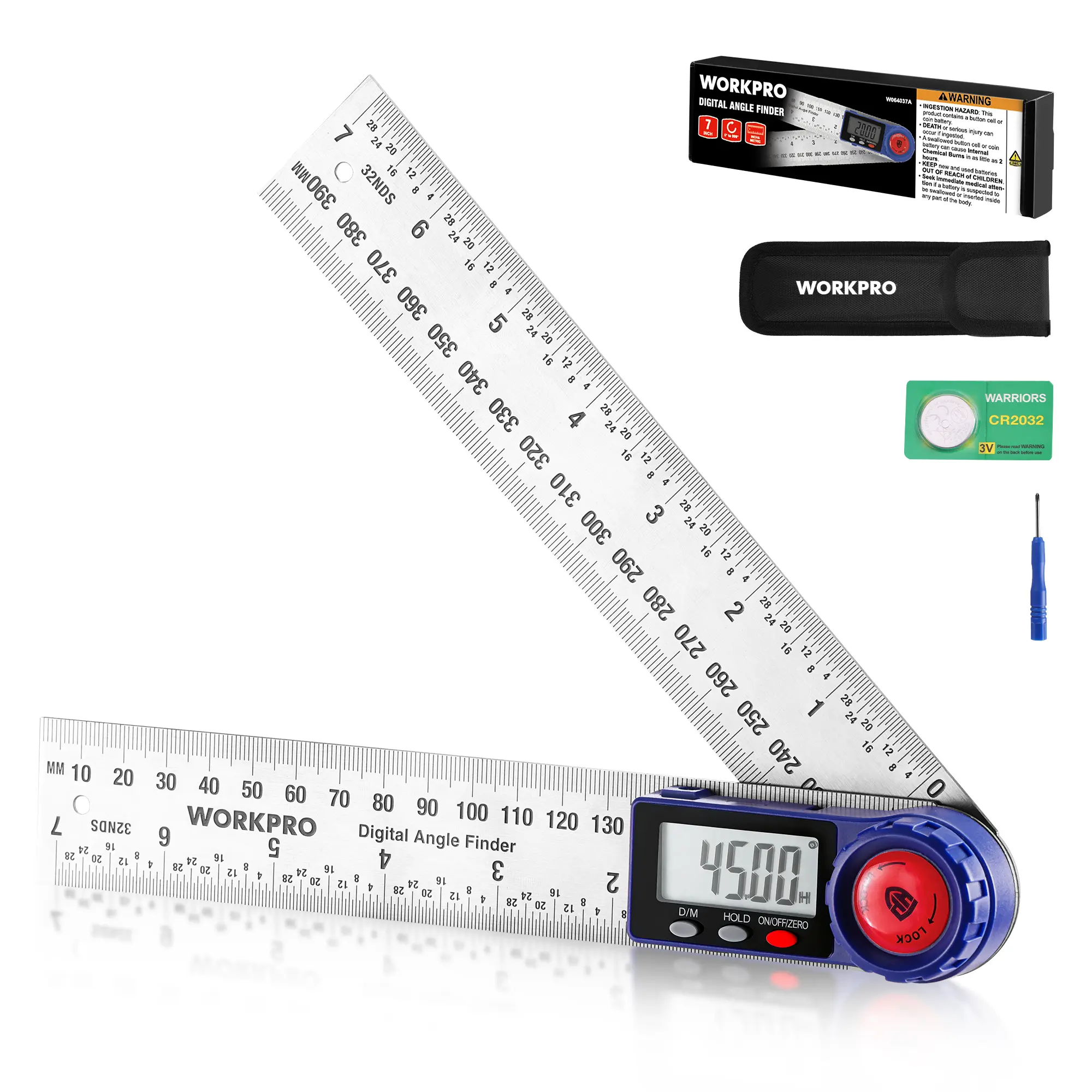 #summersale WORKPRO Digital Angle Finder, 7-Inch / 200 mm Stainless Steel Angle Finder Tool with Lock & Hold Function, Precision Measuring Tool with Bag for Woodworking, Carpentry, Construction Projects