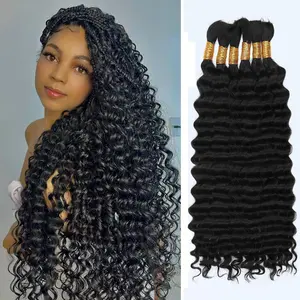 Human Braiding Hair for Boho Braids,150g 20 inch 6 Bundles Deep water Wave Bulk Boho Curly Human Hair for Braiding,Natural Color No Weft 12A Wet and Wavy H