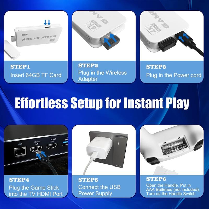 Retro Gaming Console & Gaming Stick with 20,000+ Preloaded Games, 4K Ultra HD & Dual Wireless Controllers — Plug & Play for Family Fun, 64GB Memory