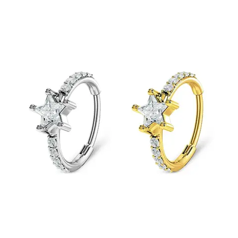 Oufer 20G Star CZ Nose Hoop Ring Helix Earring - Dazzling Shimmering Glamorous Jewelry Gift Choice