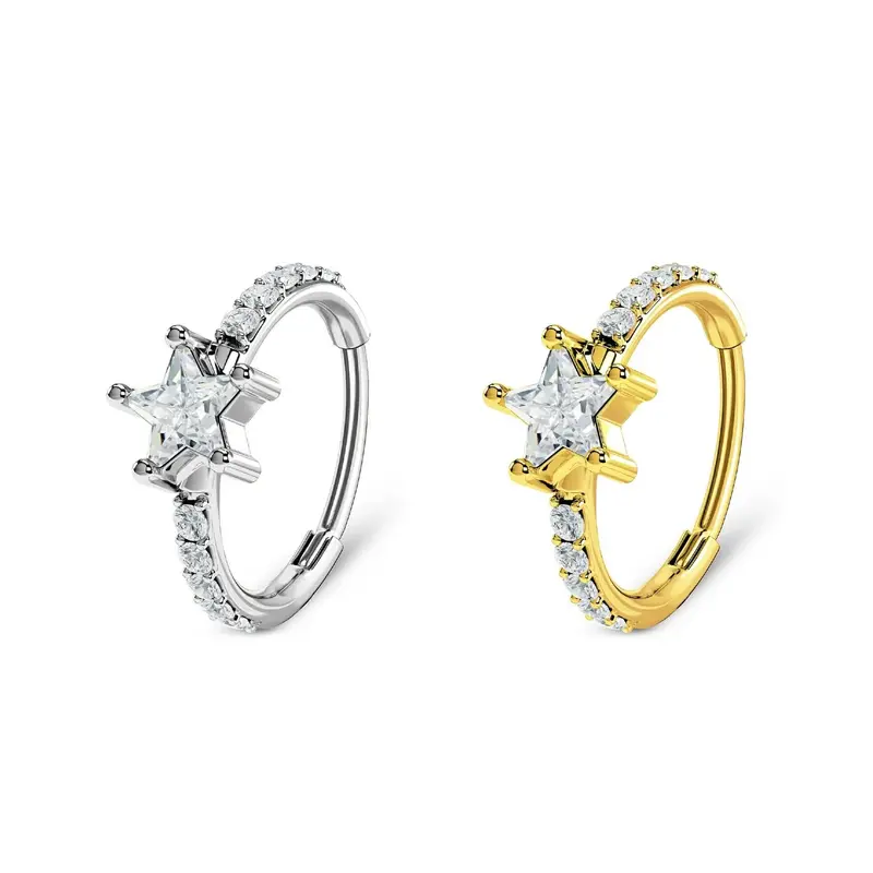 Oufer 20G Star CZ Nose Hoop Ring Helix Earring - Dazzling Shimmering Glamorous Jewelry Gift Choice