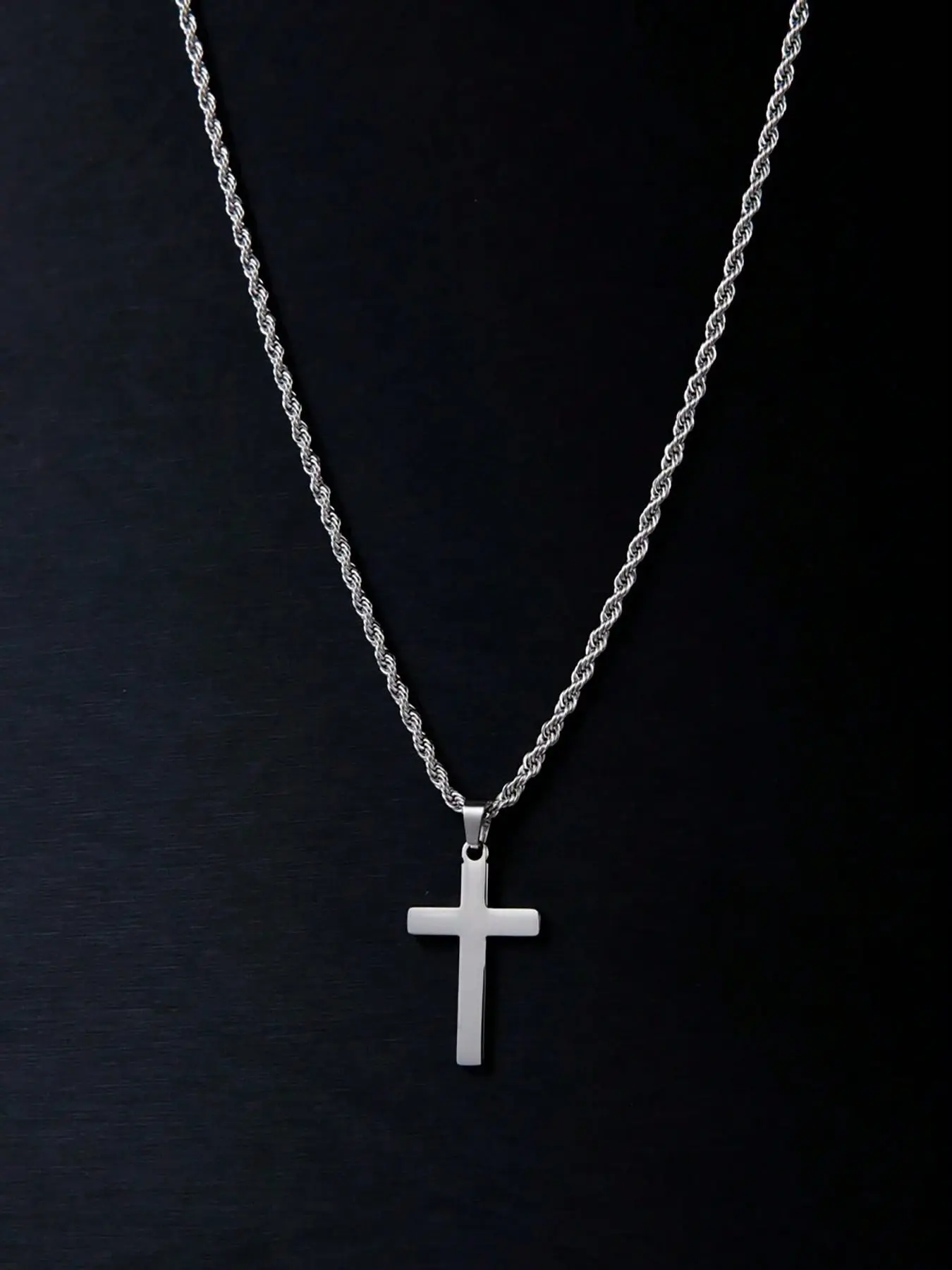 Stainless Steel Cross Necklace, Twisted Chain Pendant, Multi-Functional, Religious Symbol Jewelry, Men's Jewelry Gift, Long Chain Design, Geometric Cross Design, All Seasons, Faith Necklace, Cuban Cross Necklace