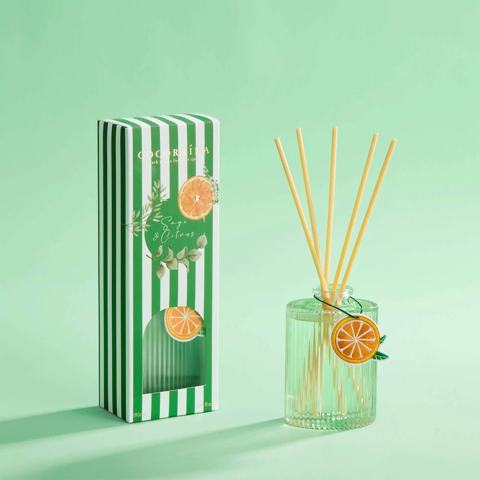 COCORRÍNA Reed Diffuser Set, 6.09 fl oz Sage&Citrus Oil Diffuser with 8 Reed Sticks, Long-Lasting Home Fragrance for Bathroom Bedroom Office