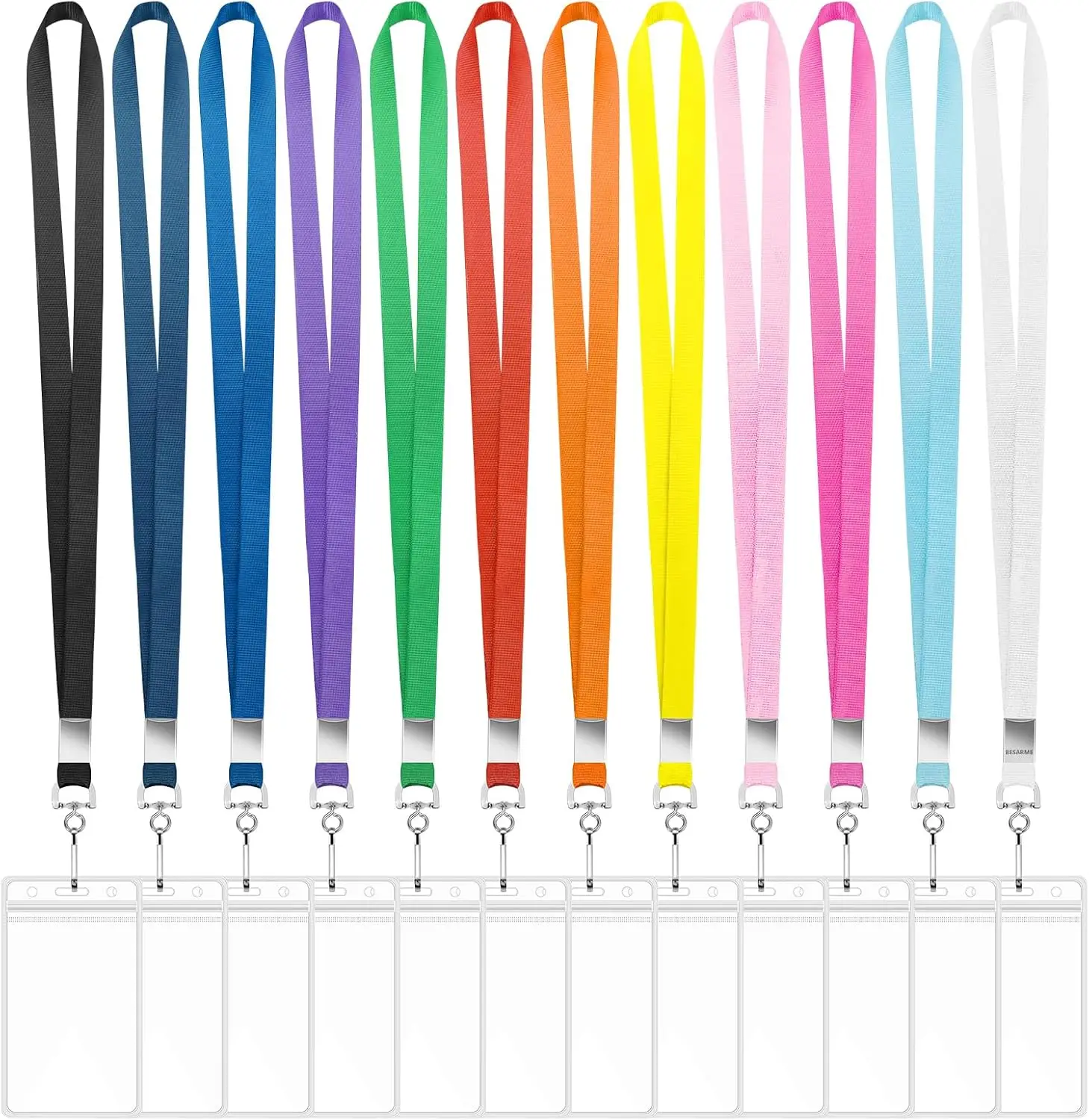 12 Pack Lanyards for ID Badges Cruise Lanyard for Ship Cards, 12 Colors | waterproof badge holder, clear PVC zip holders, fits ID cards and ship cards, colorful lanyards for worker office and travel