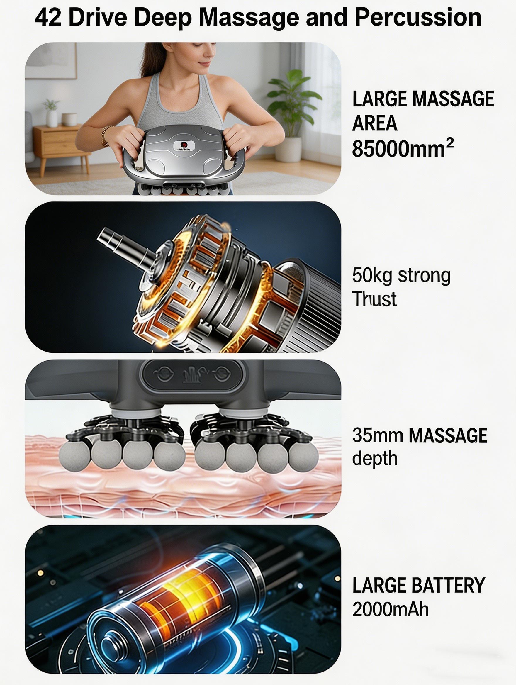 42/12-Head Quiet Massage Gun with Red Light Therapy, Deep Tissue Percussion Massager for Muscle Recovery & Pain Relief, Suitable for Back, Shoulders, Legs & Foot, Great Gift for Friends and Family