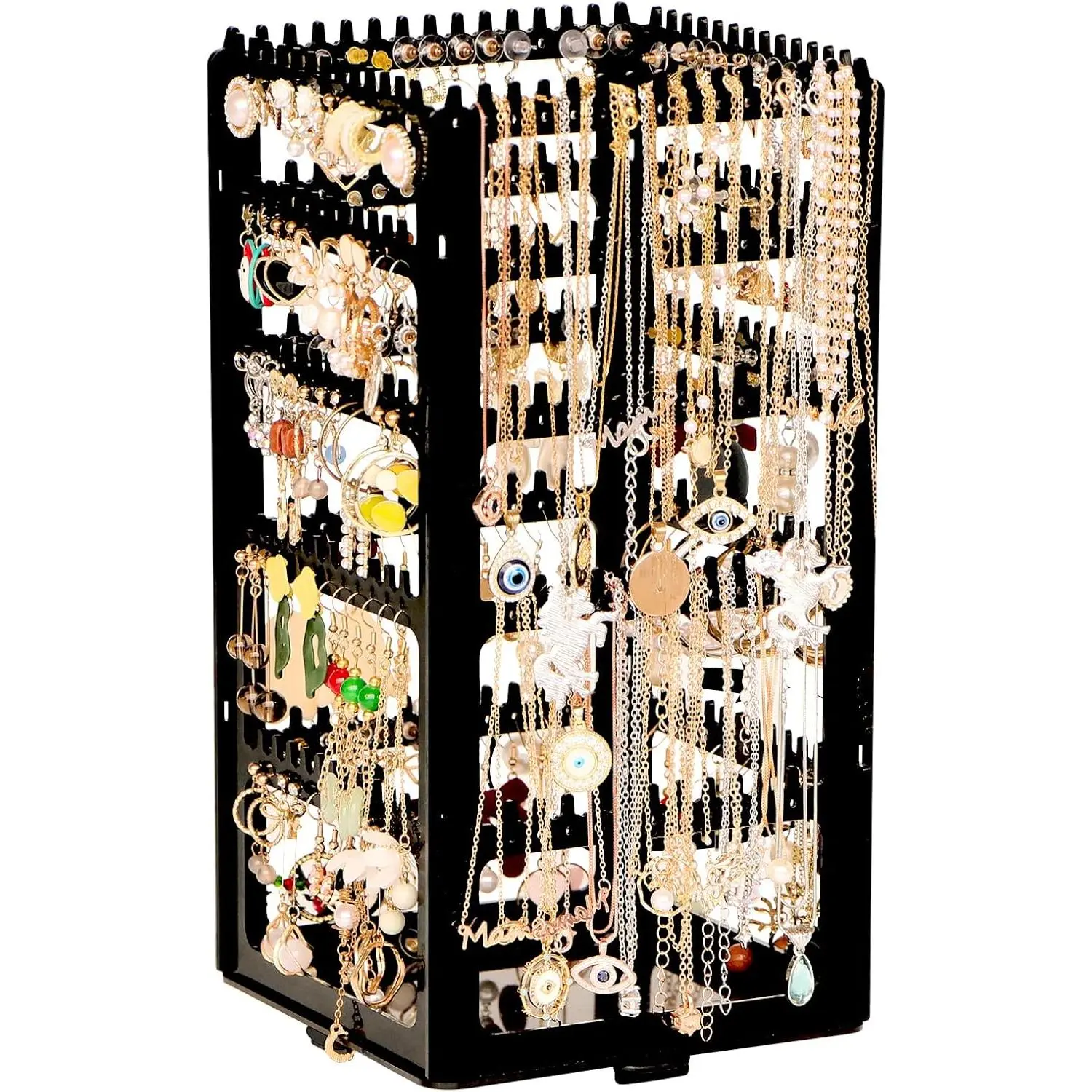 360° Rotating 5-Tier Acrylic Jewelry Stand - 228 Holes & 232 Grooves for Earrings, Necklaces, Bracelets Boxes Organiser 5-Tier,Black Storage Accessories Heavy Duty Storage Safety