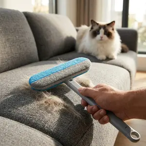 Long Handle Cat Dog Fur Removal Tool for Couch & Clothes - Reusable Pet Hair Cleaning Brush - Portable Squeegee Window Cleaner for Car & Home - No Damage Fabric Lint Remover