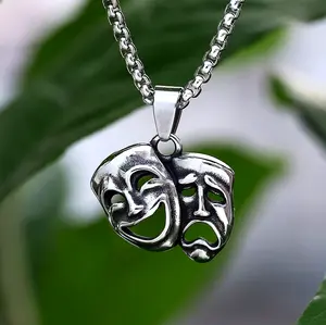 Retro 316L Stainlesss Steel Smile & Cry Personality Pendant Necklace