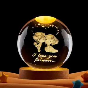 3D Couple Crystal Ball Valentine's Gifts for Her 2.36" Engraved Glass Couple Sphere Gifts with Colorful Lighted Base Decorative Glass Ball Romantic Anniversary Decor Wife Birthday Gifts sympathy gift,Summervibes