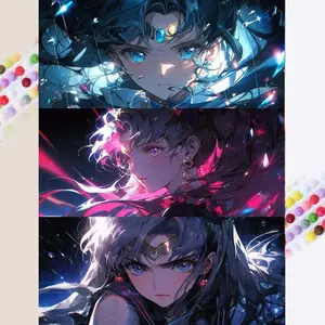 1 set of DIY diamond painting kit, 5D diamond art kit, DIY decoration colorful light and shadow, side silhouette, anime style, Anime Design. Mosaic, diamond art, DIY art home decor.