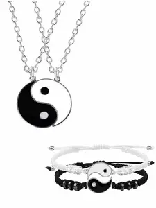 4 Pcs Yin Yang Necklace Jewelry Sets for 2 Matching Friend Couples Bracelet Valentines Day for BFF Friendship Gifts