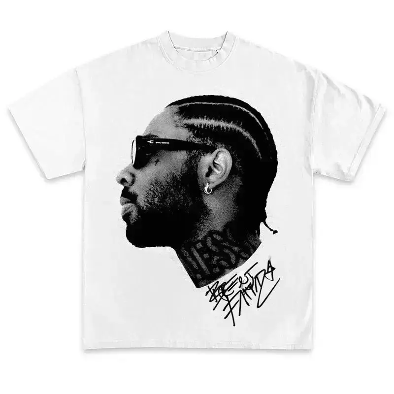 Men's Casual Cotton Short-Sleeve Round Neck Graphic Tee - Brent Faiyaz Sonder Rapper Vintage Rap Print, Hip-Hop Streetwear Mercy Music Top