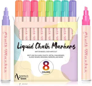 Pastel Chalk Markers for Blackboard, 8 Color Liquid Dry Erase Marker for Chalkboard, Erasable 6mm Reversible Tip Drawing Chalk for Display DIY Windows Glass  Painting - Gifts for Artists