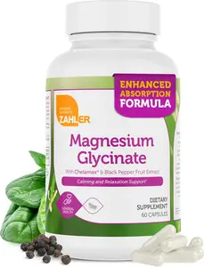 Zahler Magnesium Glycinate with Chelamax & Black Pepper Fruit Extract for Calming and Relaxation Support 60 Capsules - Natural Supplements, Healthcare, Vitamin