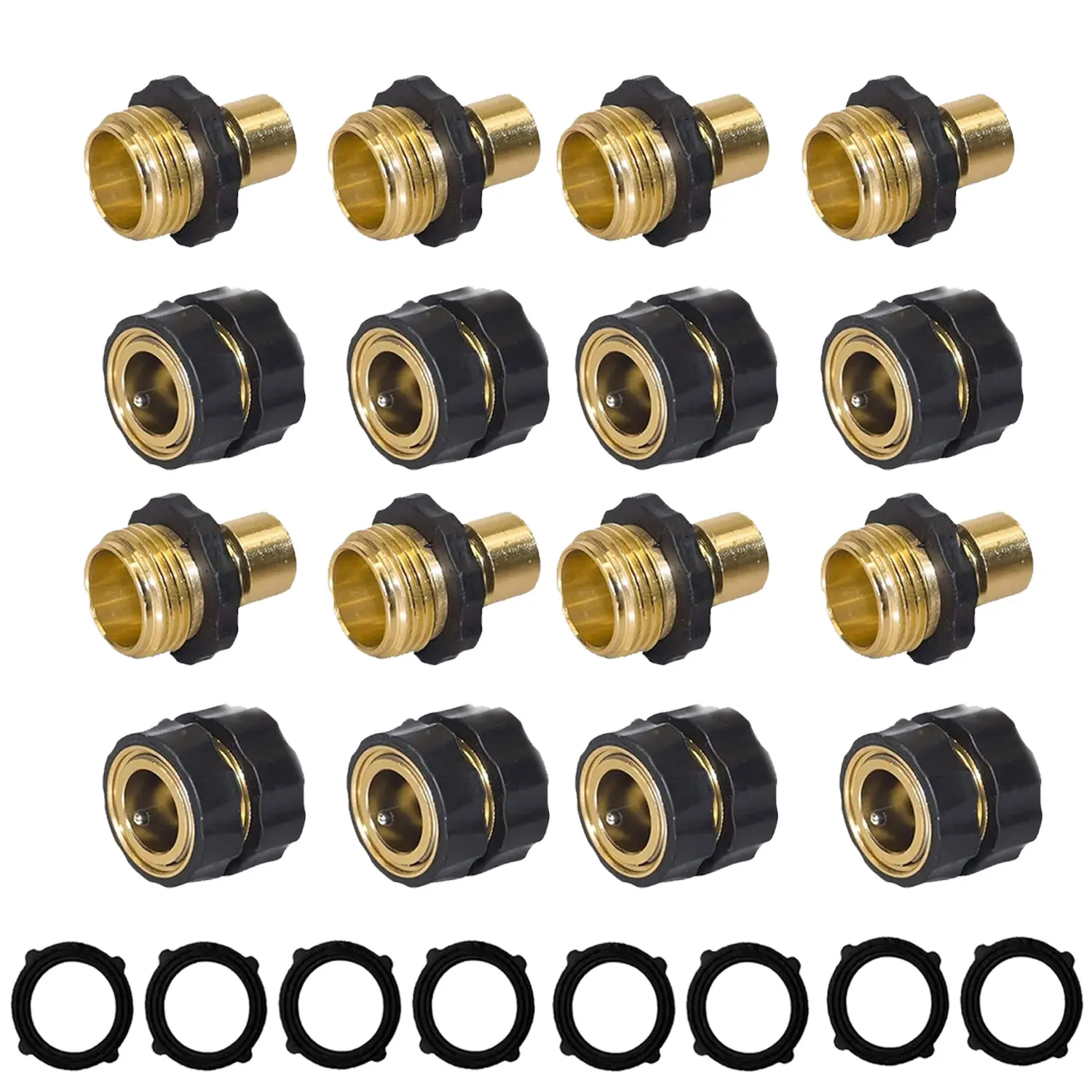 8-Pack 3/4 Inch Outdoor Brass Metal Garden Hose Quick Connect Fittings, Leak-Proof Male & Female Water Connectors with Toolless Install
