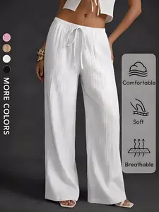 Coastal Crinkle Wide Leg Pants — Elegant High Waist Drawstring Trousers, Women, Womenswear, Casual Everyday Dailywear & Vacation Ready, Perfect for Daily Chic | Viral TikTok Trend, 2026 Style Essential, Soft Breathable Fabric, Stunning Effortless Look