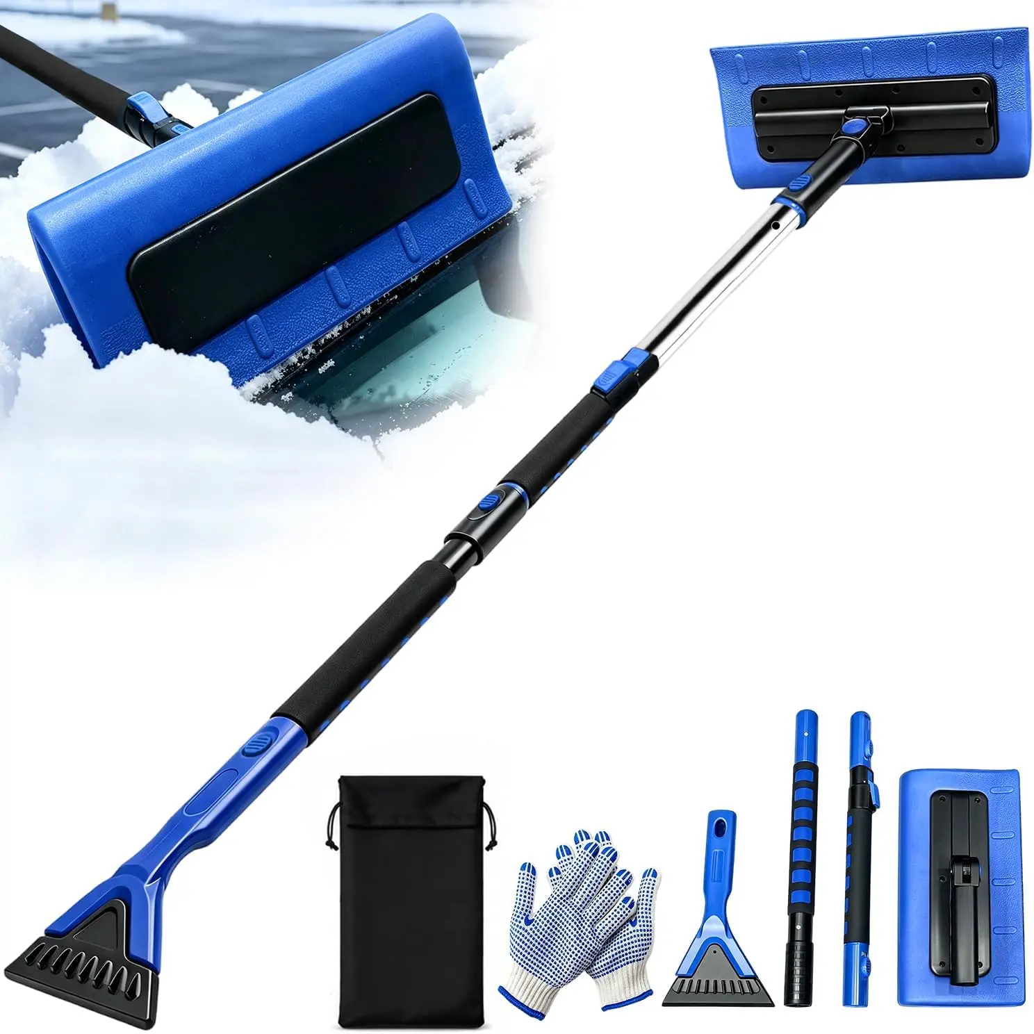 48" Snow Brush and Ice Scraper for Car, EVA Foam Head Snow Remover Extendable Snow Brush with 180° Rotating Head, Wide Scratch-Free EVA Brush for Windshield, SUVs & Trucks, Detachable Handle,toolupgrade