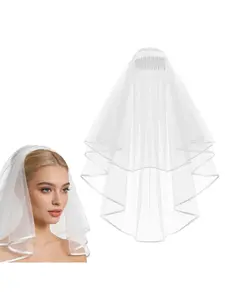 Wedding Veil - Wedding Veils For Brides - White Double-Layer Veil - Wedding Accessory with Comb - Tulle Veil - Bachelorette Party First Communion 60-80 cm / 23.62-31.49 inches - Ideal Photo Prop / Valentine's Day Gift
